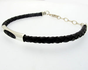 Black Leather Braided Bracelet for Men