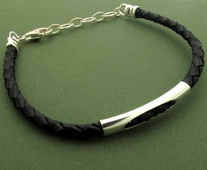 Black Leather Braided Bracelet for Men