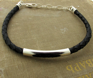 Black Leather Braided Bracelet for Men