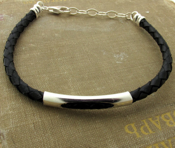 Black Leather Braided Bracelet for Men