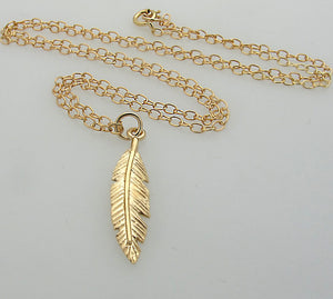 Gold Filled Feather Pendant Layer Necklace