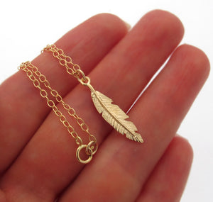 Gold Filled Feather Pendant Layer Necklace