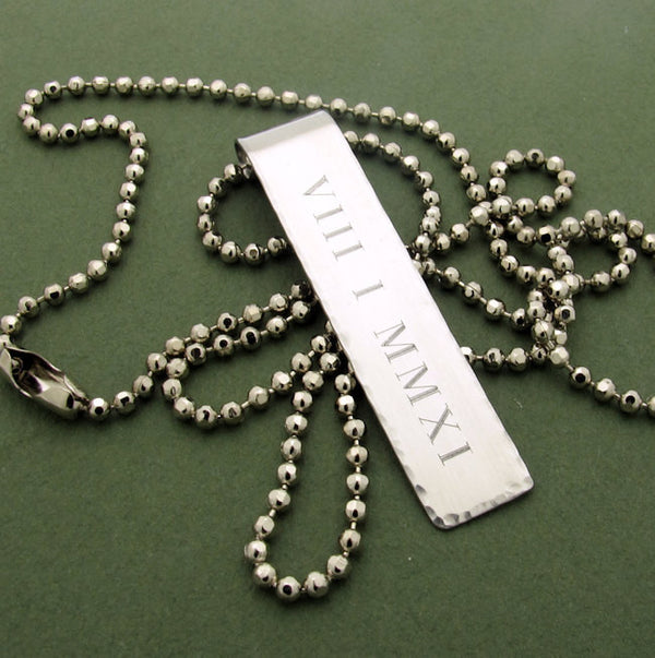 Rectangular Engraved Pendant Necklace - Gift for Him