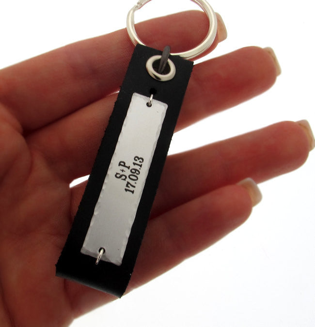 Black Monogram Leather Keychain