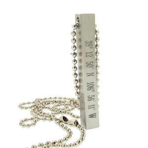 Personalized Latitude Longitude 4 Sides Engraved Bar Pendant Necklace