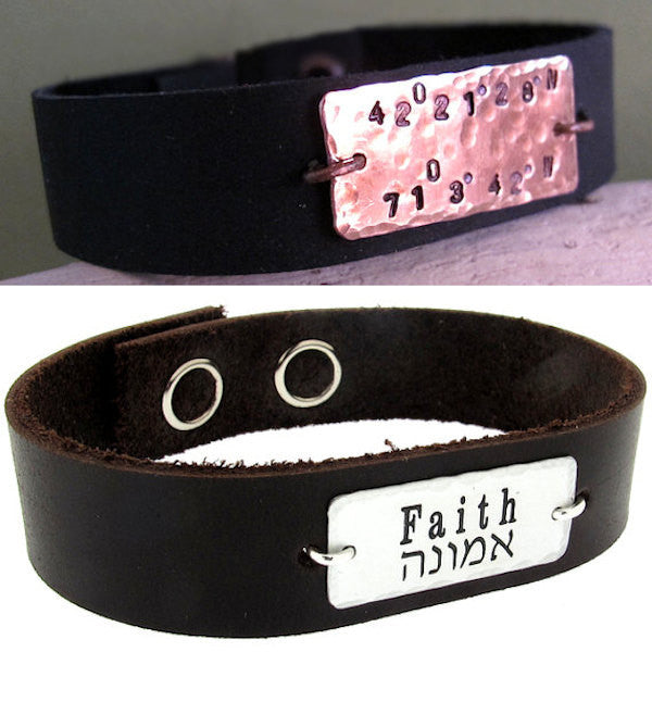 custom leather mens bracelet - Mens Engraved Copper bracelet - Mens Gift