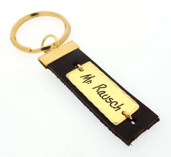 Gold and Leather Custom Keychain for men