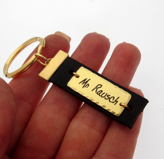 Nadin Art Design - Personalized Jewelry Gold and Leather Custom Keychain for Men -Men's Key chain-Gift for Dad Black / Stainless Steel