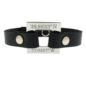 Latitude Longitude Bracelet - Personalized Leather Cuff