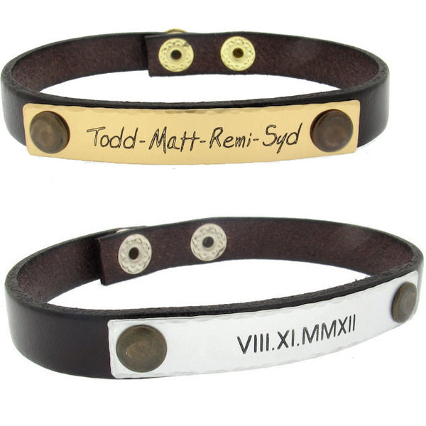 Roman Date Engraved Leather Bracelet for Men husband bracelet