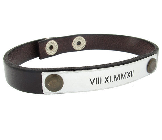 Mens engraved leather bracelet