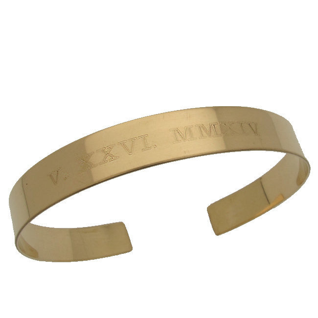 Date engraved gold cuff bracelet