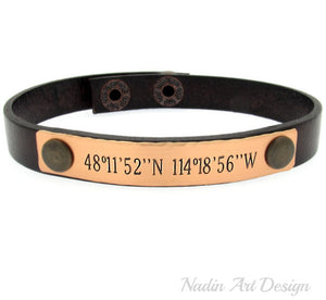 GPS coordinates leather bracelet