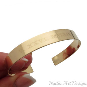 Date engraved gold cuff bracelet
