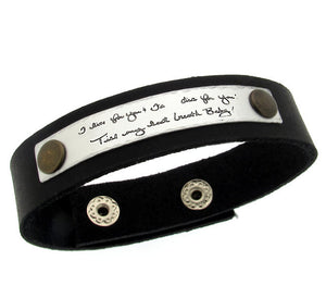Personalized Leather Bracelet, Custom Engraved Text Cuff