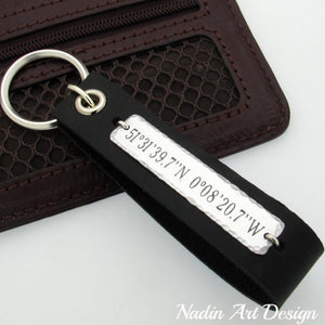 GPS engraved leather keychain for men