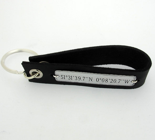 GPS engraved leather keychain for men
