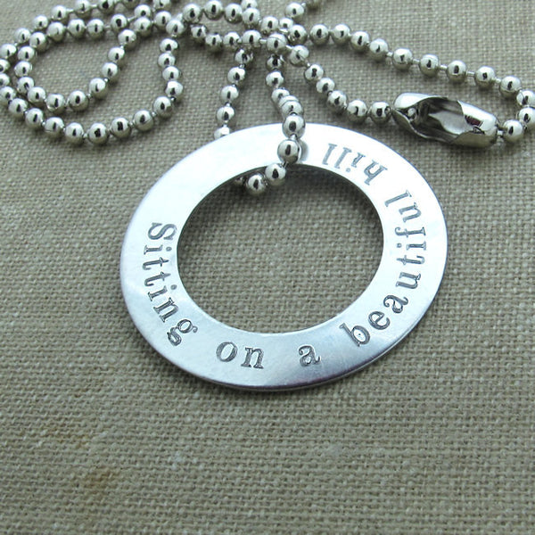 Engraved Silver Washer Pendant Necklace for Men