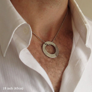 Engraved Silver Washer Pendant Necklace for Men