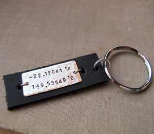 Engraved Stainless Steel and Leather Key Chain