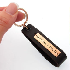 Leather Key Chain for Men - Personalized GPS Keychain