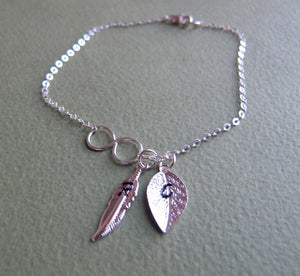 Initial Leaf and Feather Charm Gold Infinity Necklace