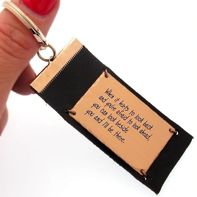 Custom quote engraved leather keychain