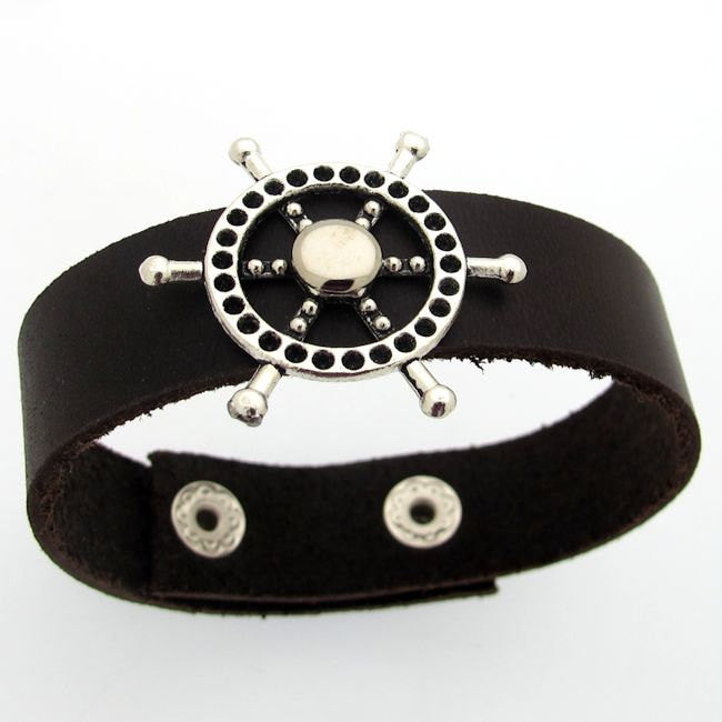 Ship Wheel Leather Bracelet for Men