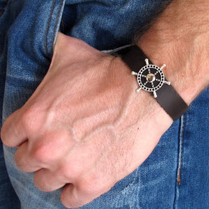 Ship Wheel Leather Bracelet for Men