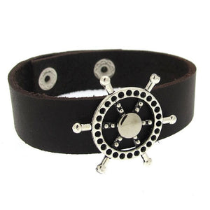 Ship Wheel Leather Bracelet for Men