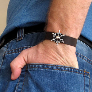 Ship Wheel Leather Bracelet for Men