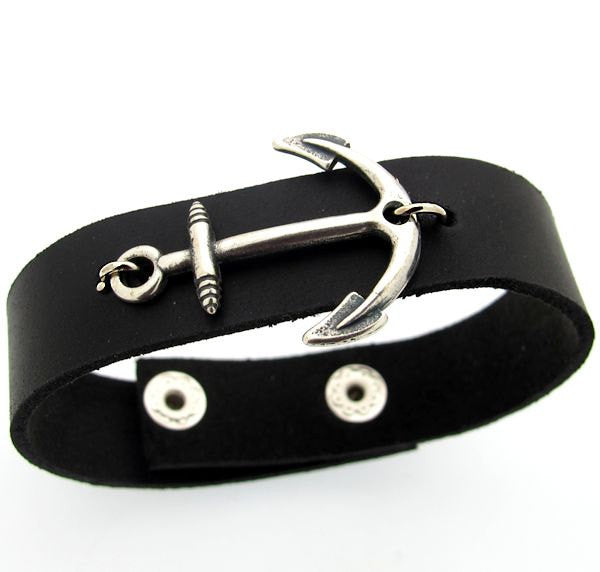 Mens Leather Bracelet with anchor 