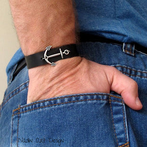 Mens Leather Bracelet with anchor 