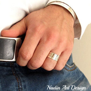 coordinates ring for men - Wide silver band ring