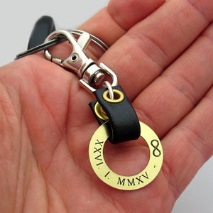 Fathers Day Gift - Personalized Black Leather Keychain