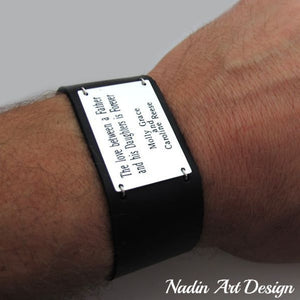 Wide leather cuff quote bracelet 