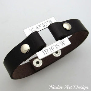 Washer Engraved leather bracelet