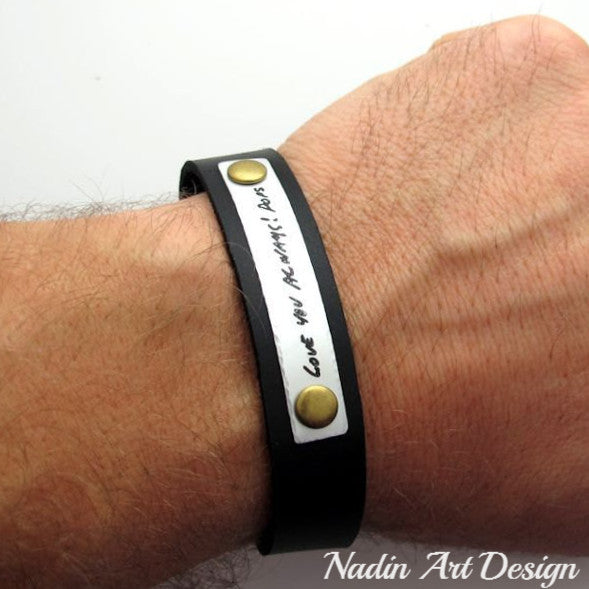 Signature Engraved Bracelet for  men - Personalized Leather bracelet for men