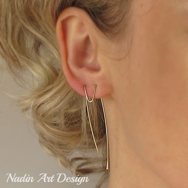 Geometric Gold Threader Earrings for Double Piercing
