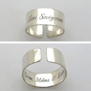 Text Engraved Sterling Silver Band Ring