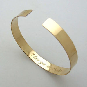 hidden message engraved gold cuff bracelet