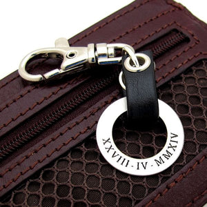 Fathers Day Gift - Personalized Black Leather Keychain