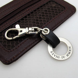 Fathers Day Gift - Personalized Black Leather Keychain