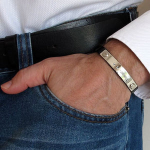Custom ID Leather Bracelet for Men