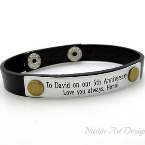 Personalized Leather Cuff Bracelet - Anniversary Gift