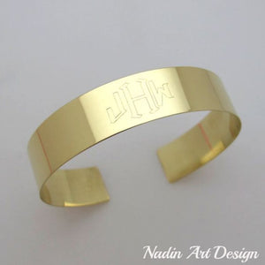 Gold Monogram Cuff bracelet - Wide Gold Cuff - Personalized Gold Cuff for women