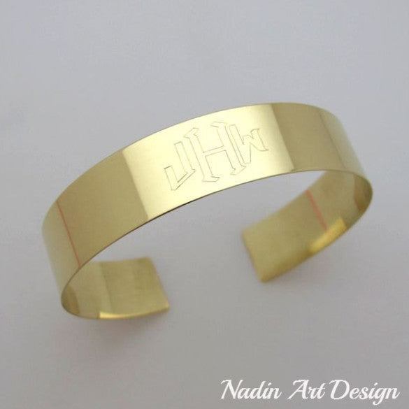 Wide Gold Cuff Bracelet for women - Monogram Cuff 