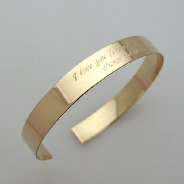 long quote engraved gold filled bangle bracelet