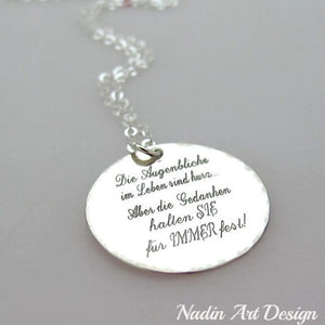 Engraved round silver pendant necklace