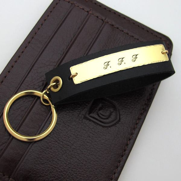 Leather and gold engraved key chain